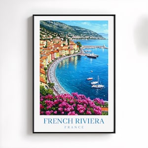 南フランスのリビエラ旅行ポスター 壁アート コートダジュール アートプリント 地中海沿岸の絵画 フランス旅行ギフト ホームデコレーション