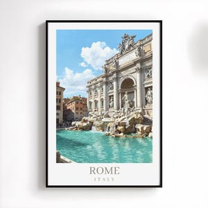 Stampa di viaggio di Roma, Italia, Fontana di Trevi, arte murale, Italia, dipinto a olio vibrante, poster di viaggio di Roma, decorazioni per la casa, regali per lei