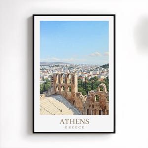 Athens Greece Travel Poster Athens Acropolis Art Print Herodeon Wall Art Athens Ancient Ruins Painting Home Decor Travel Gifts