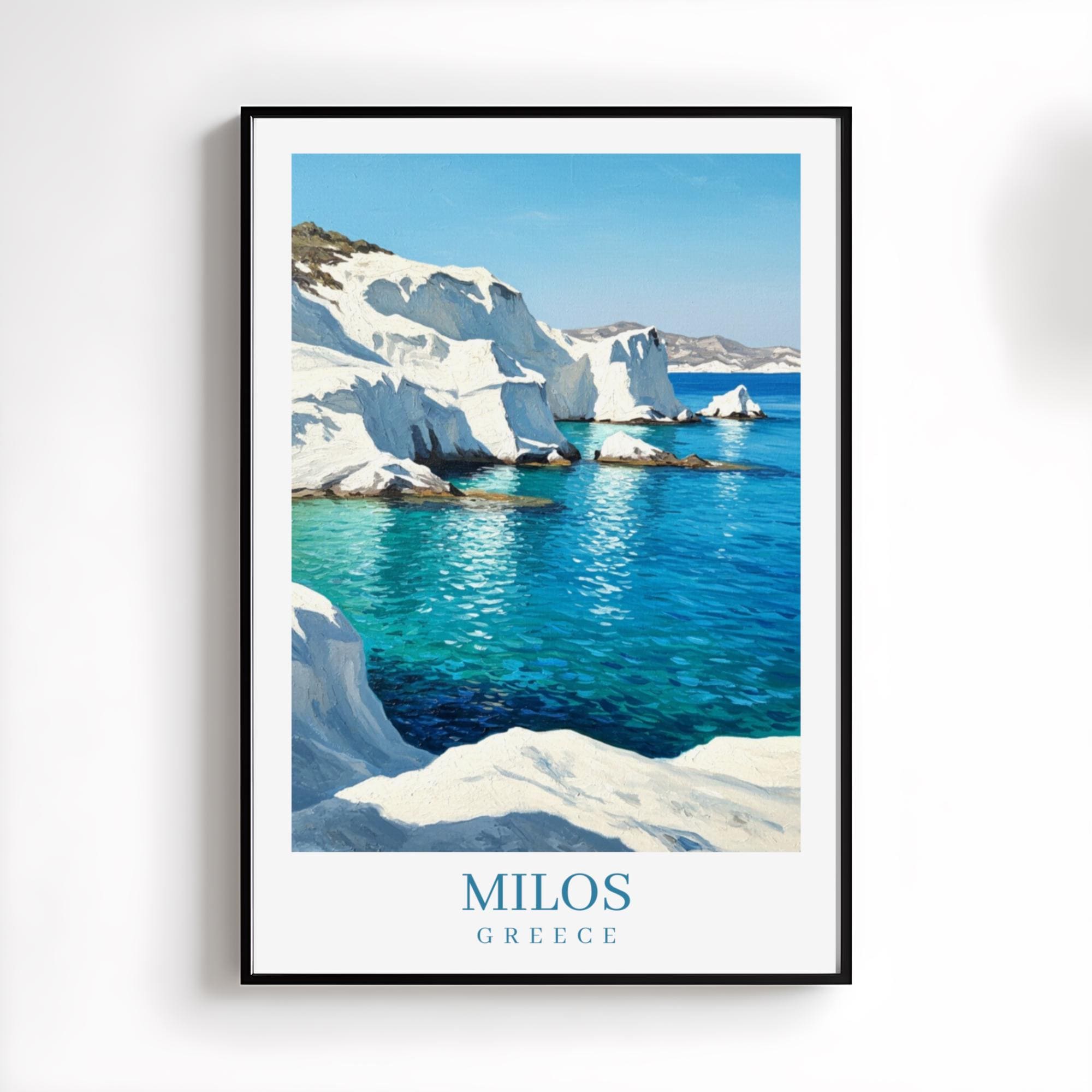 Milos Art Print Greece Travel Poster Sarakiniko Beach Wall Art Milos Greece Travel Print Greek Island Oil Painting Home Decor Travel Gifts