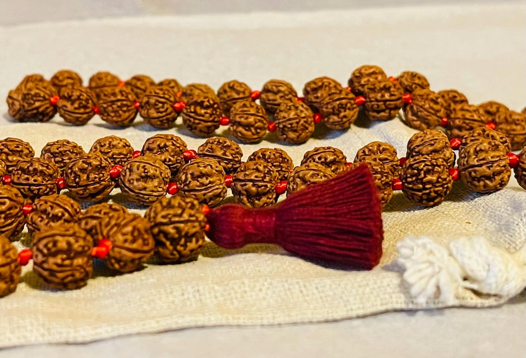5 Mukhi With Tassel Medium Chikna Rudraksha 108 + 1 Indonesian Beads ...