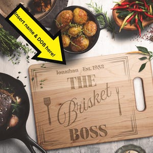 The Brisket Boss! Quality personalized Maple Wood Cutting Board. Kitchen Gift, BBQ Gift, Fathers Day Gift