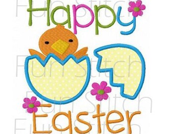 Happy Easter chick applique machine embroidery design digital