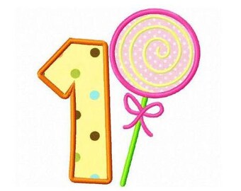 Set of 9 Lollipop candy applique birthday numbers machine embroidery design