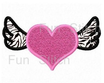 winged heart applique machine embroidery design