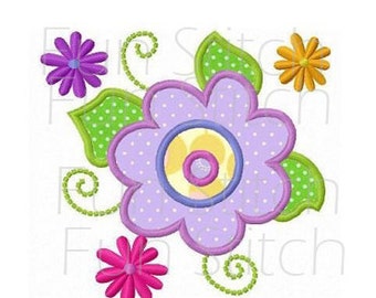 Spring flowers applique machine embroidery design digital pattern instant download