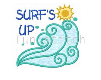 Summer surf surf's up applique machine embroidery design