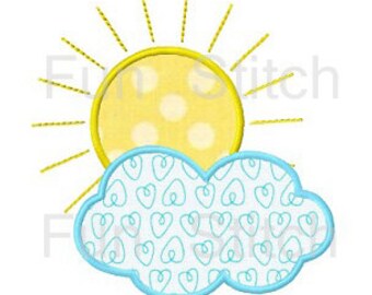 Sun cloud applique machine embroidery design