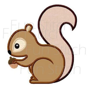 May include: A brown cartoon squirrel holding a brown acorn in its right paw. The squirrel has a large, bushy tail and a friendly expression.
