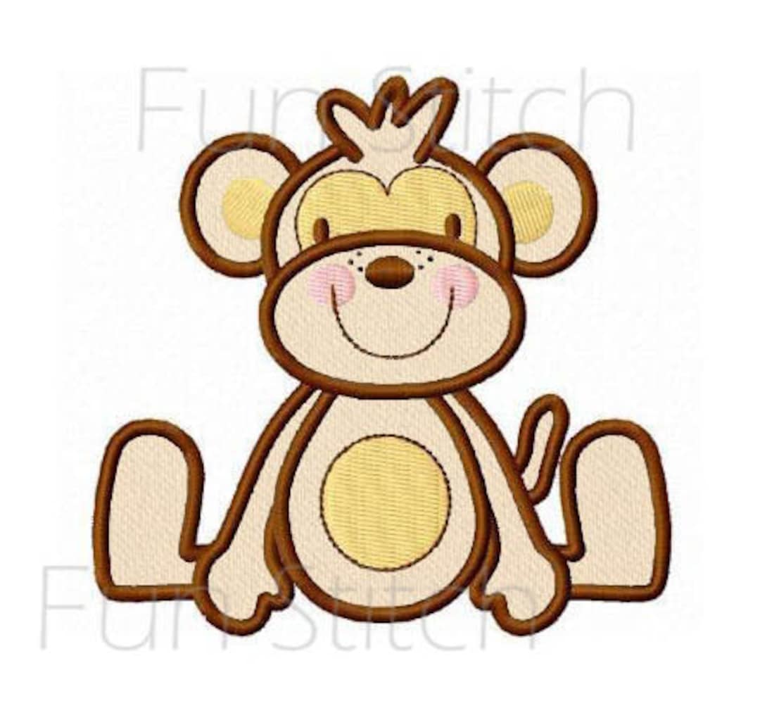 Monkey Applique Machine Embroidery Design Etsy