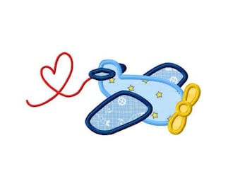 Diseño de bordado a máquina con aplique de avión de amor