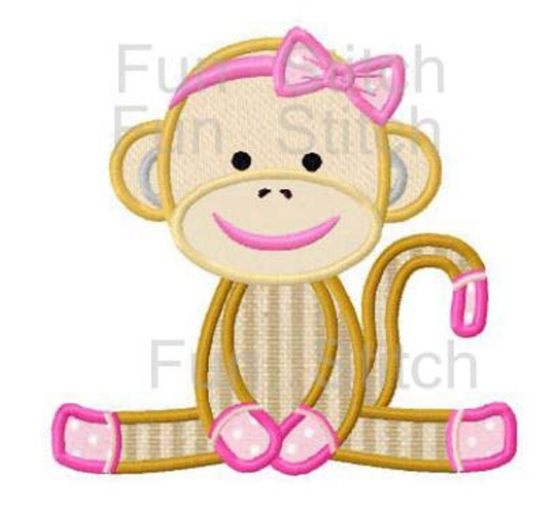 sock monkey girl applique machine embroidery design image 1