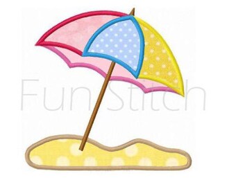 Summer beach umbrella applique machine embroidery design instant download