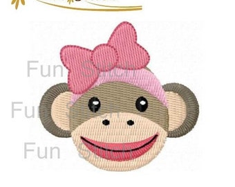 sock monkey girl machine embroidery design