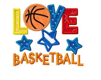 Love basketball applique machine embroidery design digital pattern