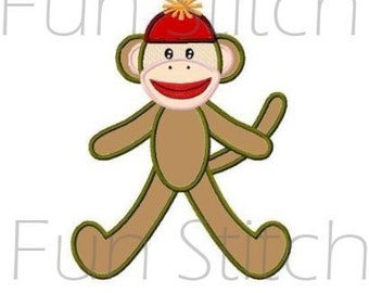 sock monkey applique machine embroidery design