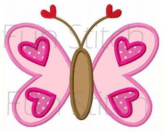 Diseño de bordado a máquina con apliques de mariposas de amor de San Valentín, patrón digital, descarga instantánea