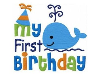 my first whale birthday machine embroidery design digital