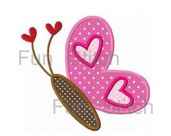Valentine sweet hearts butterfly applique machine embroidery design