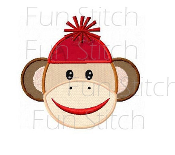 Sock Monkey Applique Machine Embroidery Design