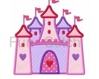 Princess castle applique machine embroidery design