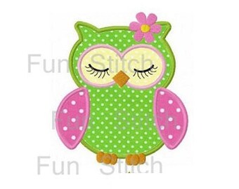 Girl sleeping owl applique machine embroidery design digital pattern instant download