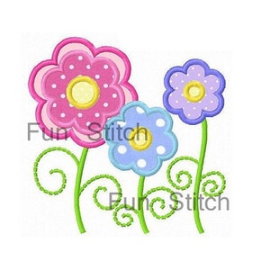 Three daisy flowers applique machine embroidery design