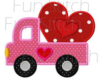 Valentine love truck applique machine embroidery design