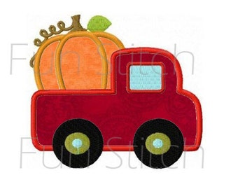 Diseño de bordado a máquina con aplique de camión de calabaza