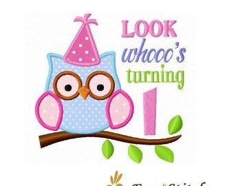 Owl birthday applique numbers machine embroidery design EM01-12342