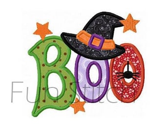 Halloween boo witch hat applique machine embroidery design