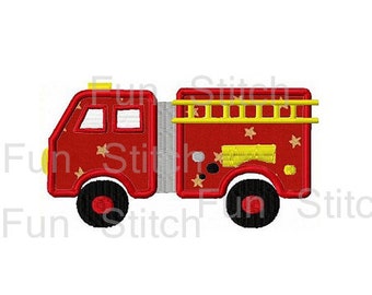 May include: Red fire truck with yellow ladder and stars, embroidered design.