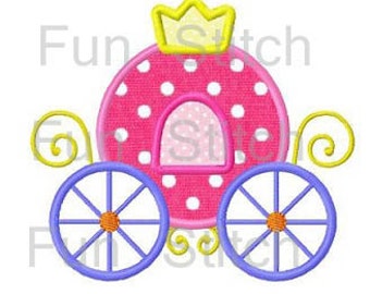 Princess carriage applique machine embroidery design