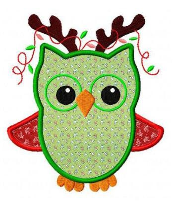 Christmas owl reindeer applique machine embroidery design