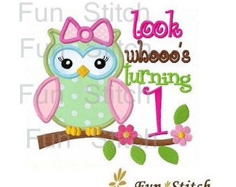 Set of 9 girly owl birthday numbers machine embroidery design