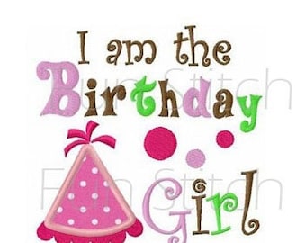 birthday hat birthday girl applique machine embroidery design