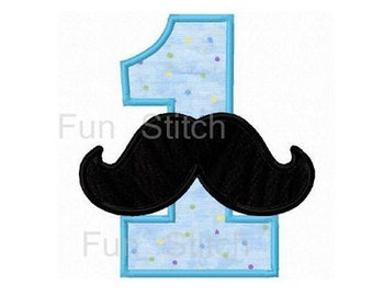 Mustache number one applique machine embroidery design digital pattern instant download