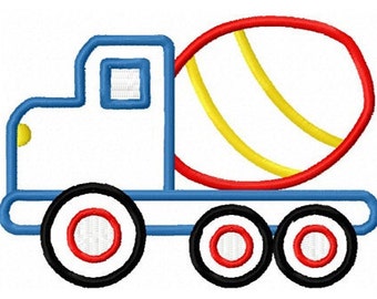 Diseño de bordado a máquina con apliques de camión de cemento, patrón digital, descarga instantánea