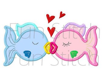 love fish applique machine embroidery design instant download