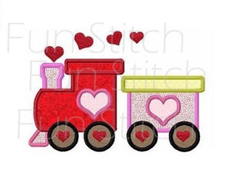 Valentine love train applique machine embroidery design