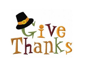 Thanksgiving give thanks pilgrim hat machine embroidery design