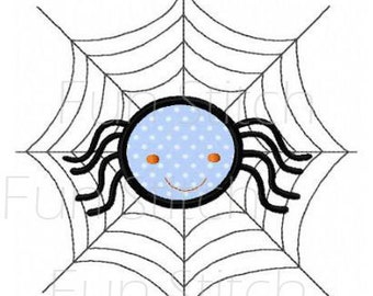Diseño de bordado a máquina con aplique de araña en telaraña para Halloween