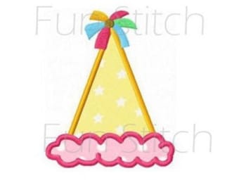 Birthday hat applique machine embroidery design digital pattern