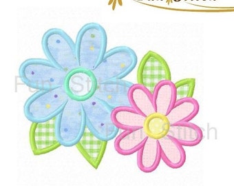 Two daisy flowers applique machine embroidery design