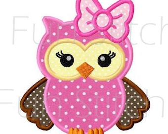 Girl owl applique machine embroidery design