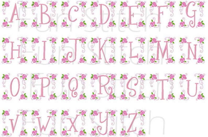 Rose Letters Machine Embroidery Design Font Digital Pattern Instant ...