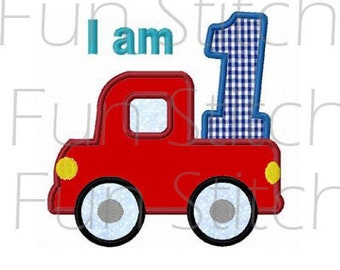 Set of 9 truck birthday applique numbers machine embroidery designs