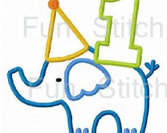 elephant birthday numbers applique machine embroidery design digital pattern