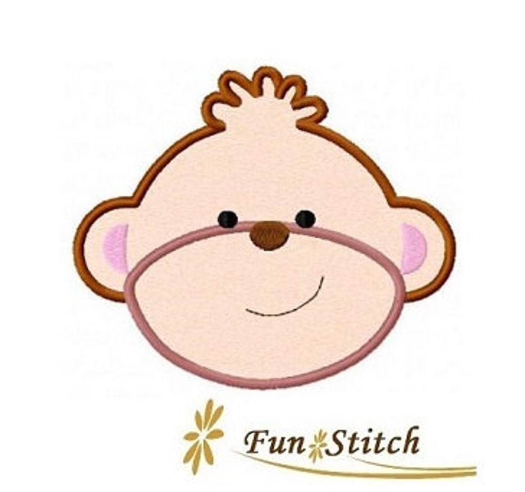 Monkey Applique Machine Embroidery Design Etsy