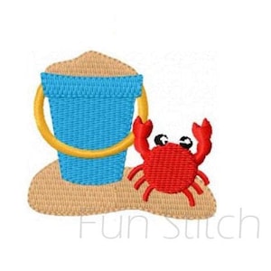 Beach bucket crab machine embroidery design